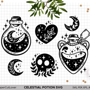 Celestial Svg Bundle Moon Svg Mystical Heart Svg Witchy Potion svg Skull svg Tattoo
