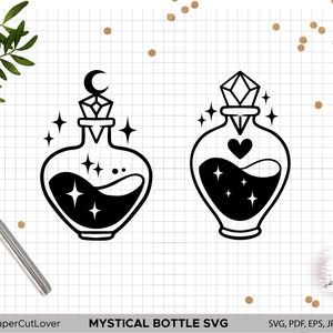 Witchy potion svg Bottle Svg Tattoo Mystical Svg Magic Potion Svg  Crystal Heart Svg