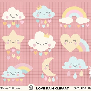Love Rain Clipart Png Cute Cloud Svg Colorful Rain Drops Baby Shower Girl SVG
