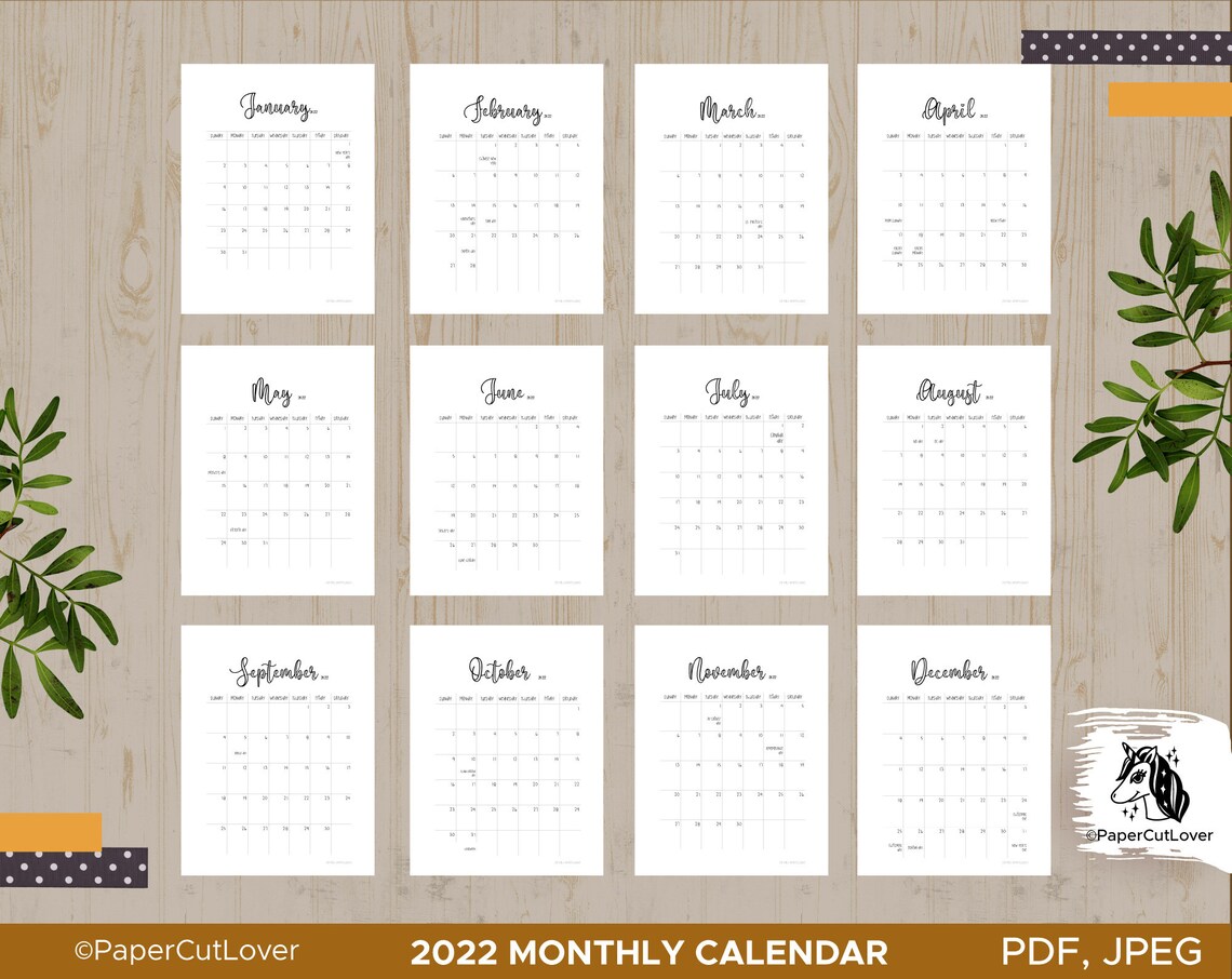 2022 printable calendar pdf letter size a4 template