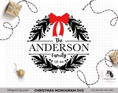 Christmas monogram svg, Family monogram svg, Monogram frame, Christmas Wreath Frame with red bow