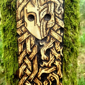 Hel God Post Runes Knotwork Celtic Style Viking Art Norse Pagan Wooden Solid Oak