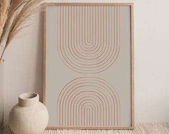 Vector Line Washed Arch Rainbow, Boho Mid Century Wall Art Arch Print, Neutrale Abstracte Geometrische, Digitale download Prints, Minimalistisch