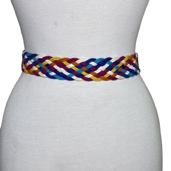 Vintage 70s 80s Braided Cotton Rainbow Belt, Bras… - image 2