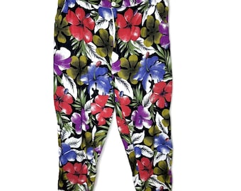 Vintage 70s Women's Floral Print High Rise Cropped Resort Wear Pants, Size 42