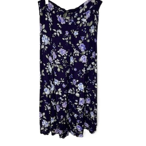 Vintage 90s Grunge Purple Floral Print Button-Front Maxi Skirt, Size XL