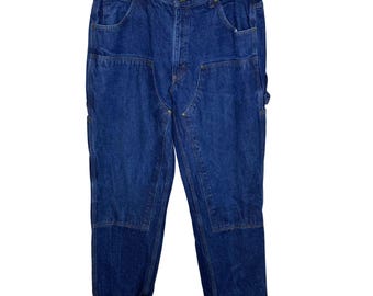 Vintage Key double-knee denim timmermansjeans, donkere wassing, werkjeans, maat 40 x 32
