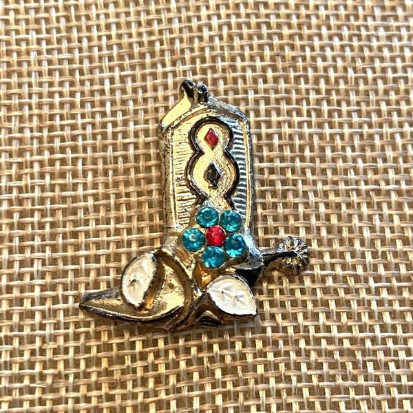 Vintage Cowboy Boot w/ Spurs Silver, Enamel Flower Diamonds Spades Charm Pendant