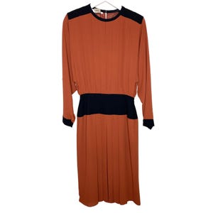 Vintage 80s Pierre Cardin Red Colorblock Pleated Midi-Length Dress, Designer, Size 4