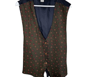 Vintage 90s Green Paisley Print Button-Front Vest Waistcoat, Size 22/24