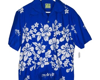 Vintage 60s Men's Ui-Maikai Blue Hawaiian Shirt, 100% Cotton, Size Small