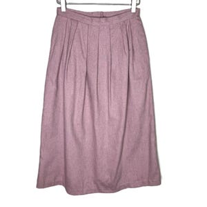 Vintage 80s Light Pink Wool-Blend Midi-Length Pleated Skirt, Size 9/10
