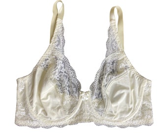 Vintage 90s Willow Blossom Ivory Cotton & Lace Unlined Underwire Bra, Size 38C