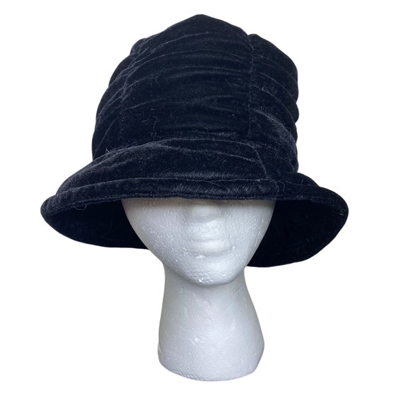 Vintage 90s Black Velvet Bucket Hat, Dressy Hat, … - image 2
