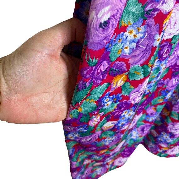 Vintage Purple Floral Smocked Neck Short Sleeve K… - image 6