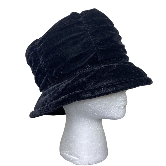 Vintage 90s Black Velvet Bucket Hat, Dressy Hat, … - image 1