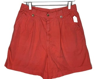 Vintage 90s White Stag Women's Coral Pink Pleated Bermuda Shorts, Size 13/14