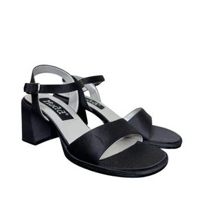 Vintage Y2K Mudd Black Satin Square-Toe Block Heel Mary Jane Sandals, Size 8