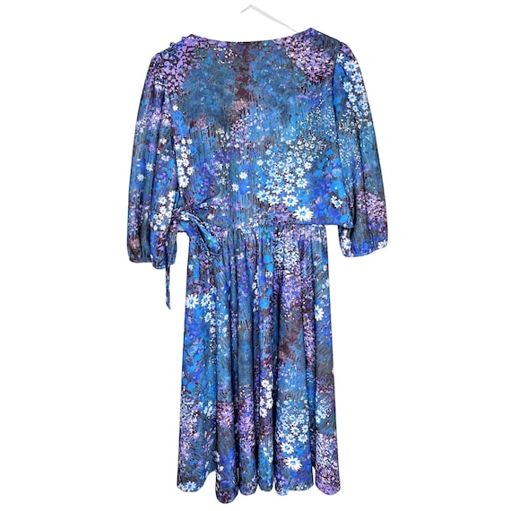 Vintage 70s 80s Blue Floral Dress, Layered Top, T… - image 2