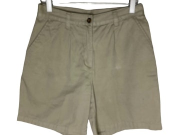 Vintage 80er 90er Woolrich Damen Khaki Plissee Bermuda Shorts, Gr. 6