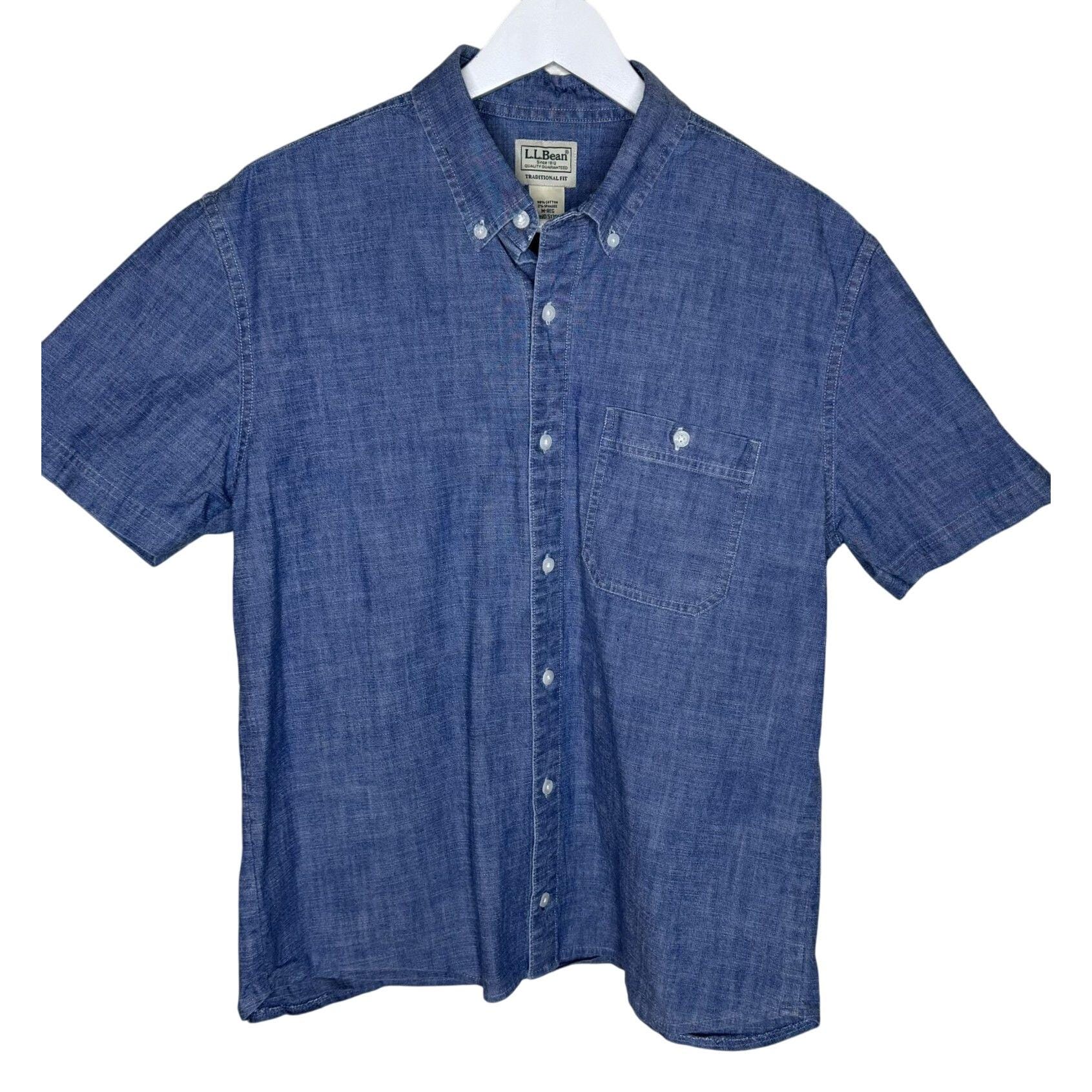 Vintage 90s LL Bean Women's Short Sleeve Chambray Button-Up Shirt, Medium