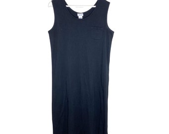 Vintage 90s Y2K negro sin mangas midi vestido de camiseta, normcore, medio