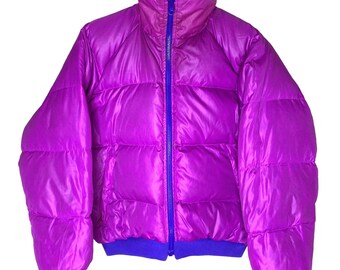 Vintage 80s Purple and Pink SnoDown Reversible Cropped Puffer Jacket, Size Small