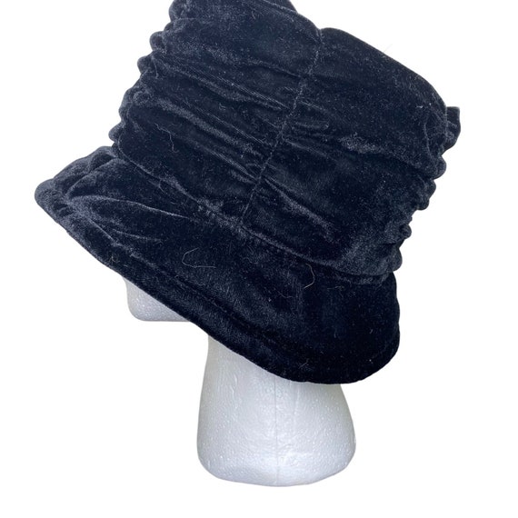 Vintage 90s Black Velvet Bucket Hat, Dressy Hat, … - image 3