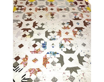Antique Handmade Sampler Quilt Multiple-Era Fabrics Feed Sack 91x71 GUC