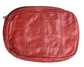 Vintage 70s 80s Oxblood Red Expandable Buttery Leather Travel Case Cosmetic Case