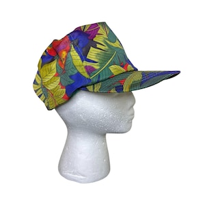Vintage 80s Nylon Bright Floral Print Strap Back Hat, Tropical, Summer