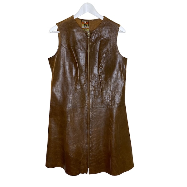 1970s Brown Knit and Leather Dress