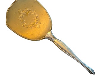 Vintage Gold Toned Hand Mirror, Vanity Mirror, Set Dressing