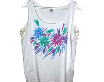 Vintage Kitsch American White Hawaii Tourist Muscle Tank Top, męski XL