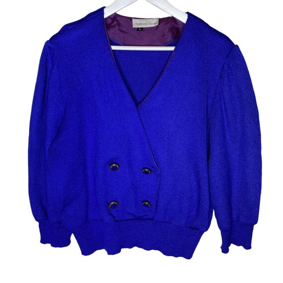 Stephen Sprouse Vintage 80s Purple Peak Lapel Double Breasted Wool Jacket  Blazer