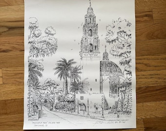 Litografía de Gil McCue "Museo del Hombre" Parque Balboa, 20x16, Firmada 121/300