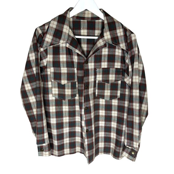 Vintage 70er Jahre Handgemachte Rot Grün karierte Hemdjacke