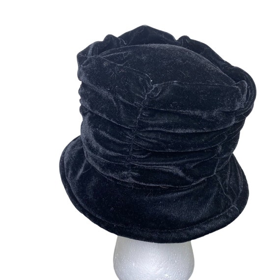 Vintage 90s Black Velvet Bucket Hat, Dressy Hat, … - image 4