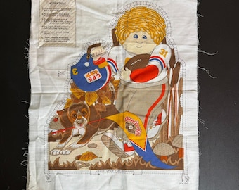 Vintage 1983 Cabbage Patch Kids Football Boy Cut & Sew Pillow Panel, Original