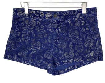 Vintage Y2K Abercrombie & Fitch Blaue Cord 2" Shorts mit Goldblumen, Größe 6