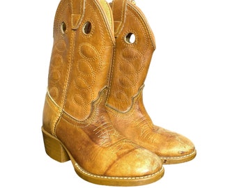 Vintage 80er Kleinkinder Braun Western Kunstleder Cowboystiefel, Größe 6 Kleinkind