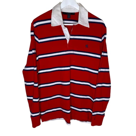 Vintage 90s Y2K Express Red Striped Long Sleeve R… - image 1