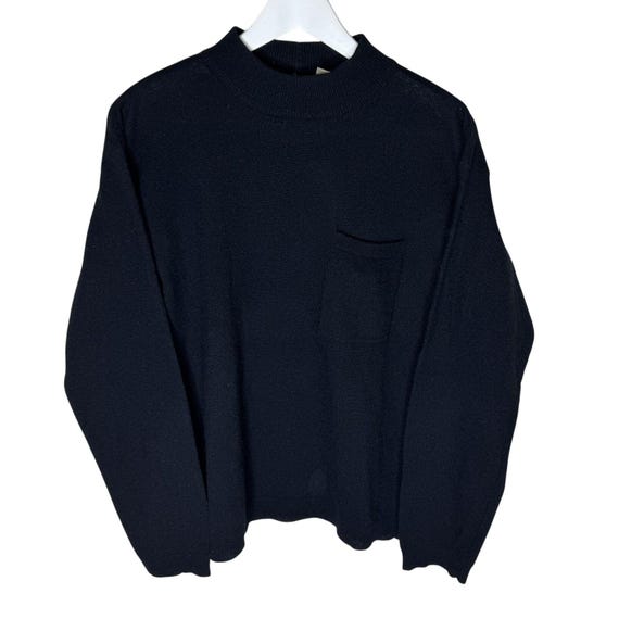 Vintage 80er 90er Damen Schwarz Lammwolle/Angora Mockneck Pullover