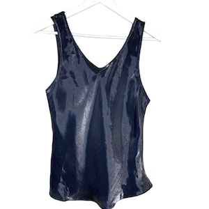Vintage 90s Black Silver Metallic Bias-Cut Tank Top, Going Out Top, Size Large