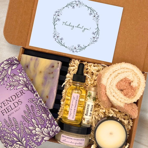 Thinking of you care package for her, best friend gift personalized, spa gift box for women, self care gift box, soy candle spa gift basket