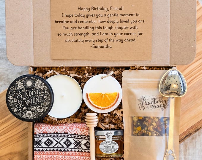 Get Well Soon Surgery Care Package Women, Tea Gift Box, Candle, Honey, Socks