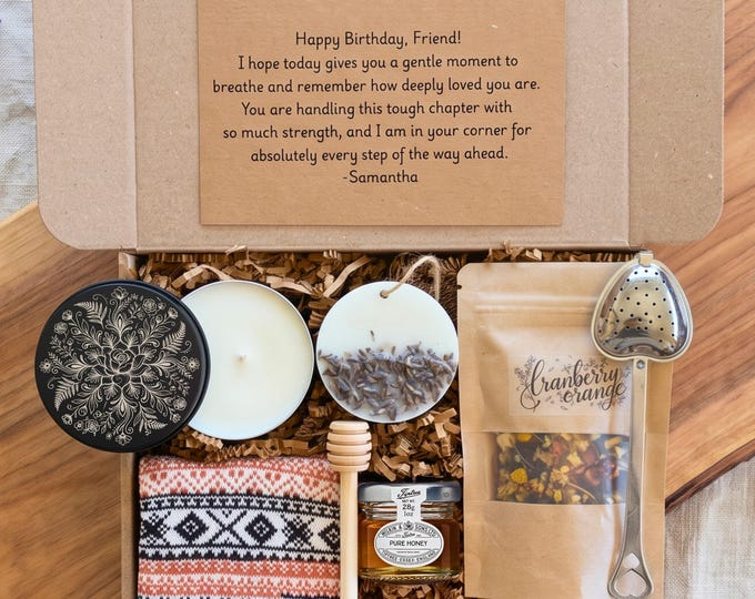 Organic Tea Gift Set with Candle, Honey, Socks | Cozy Self-Care Box
