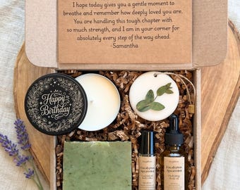 Personalized Birthday Spa Gift Box, Self-Care Relaxation Basket, Handmade Soap, Candle, Body Oil