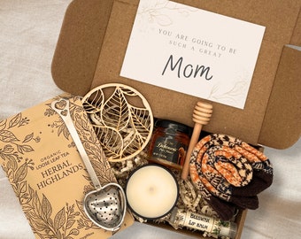 Expecting mom gift basket, new mom gift set, loose leaf tea gift box for women, personalized first time mom pregnancy gift, self care kit