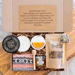 Self Care Gift Box: Stress Relief Kit with Tea and Candle (Personalized)